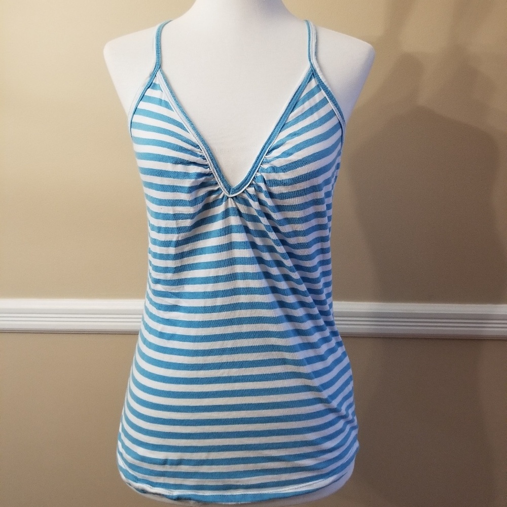 V-neck nautical blue stripe tank top S